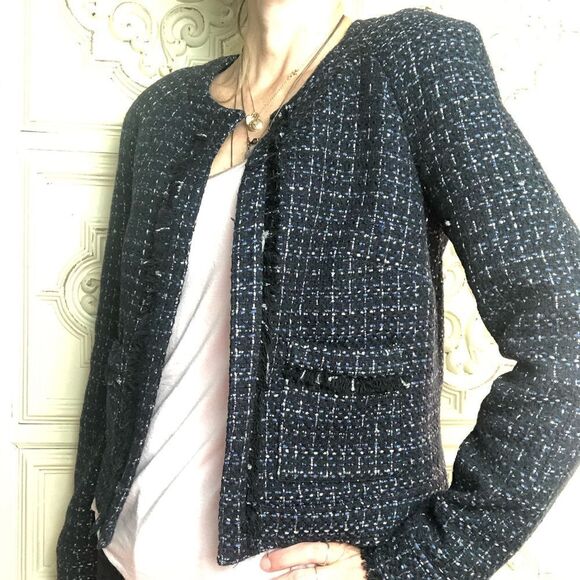 Mango tweed blue blazer size xxs - Picture 2 of 9